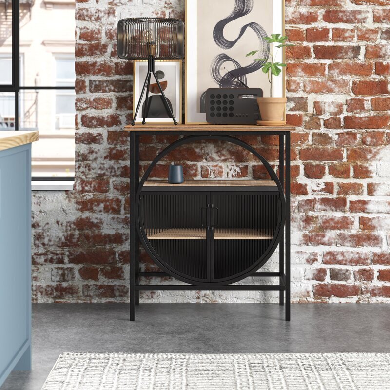 Industrial wood and iron hidden drinks cabinet