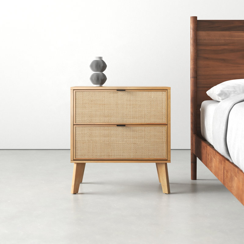 Japanese style nightstand with natural cane drawers