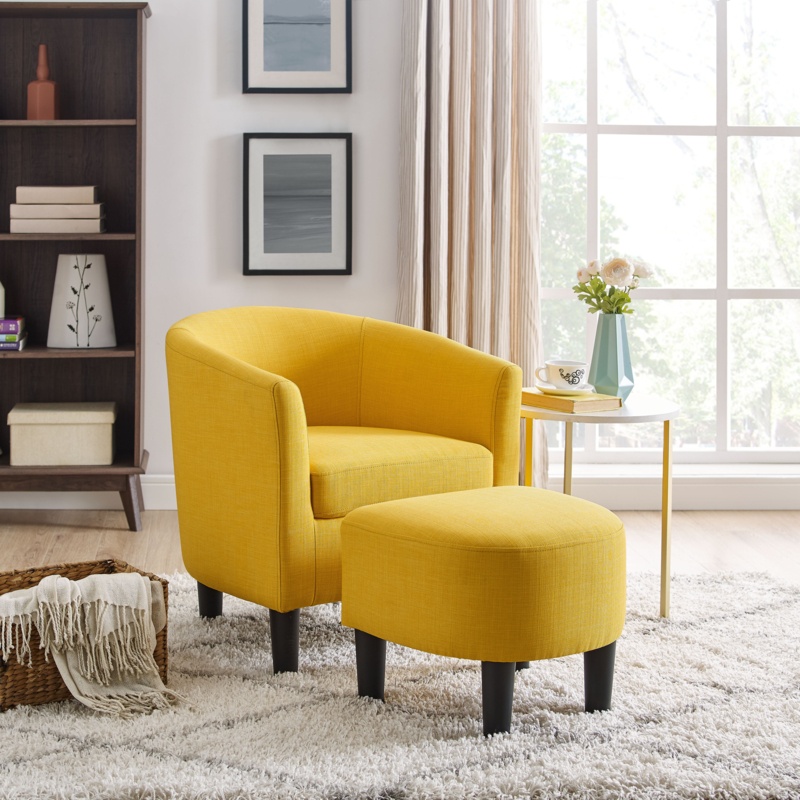 Patterned Barrel Chair with Ottoman