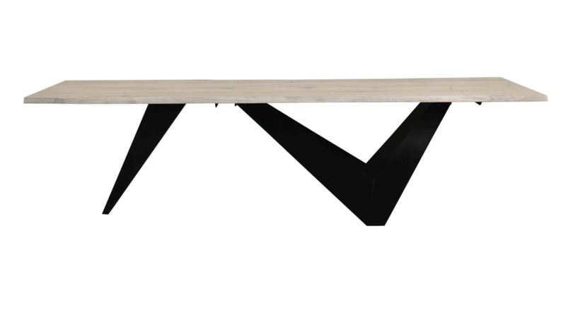 Solid Oak Dining Table with Iron Base
