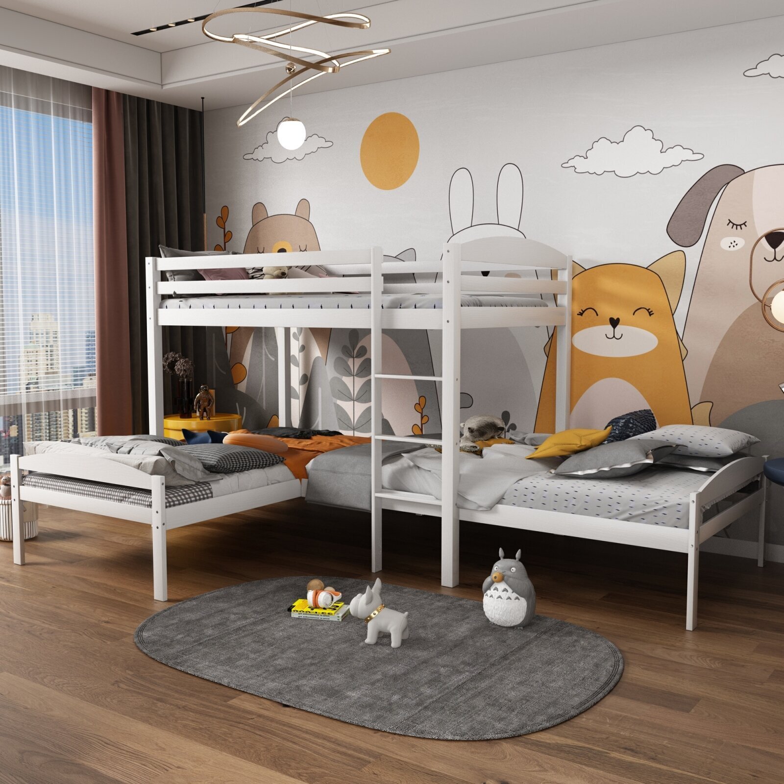 Kid Friendly L Shaped Triple Bunk Beds