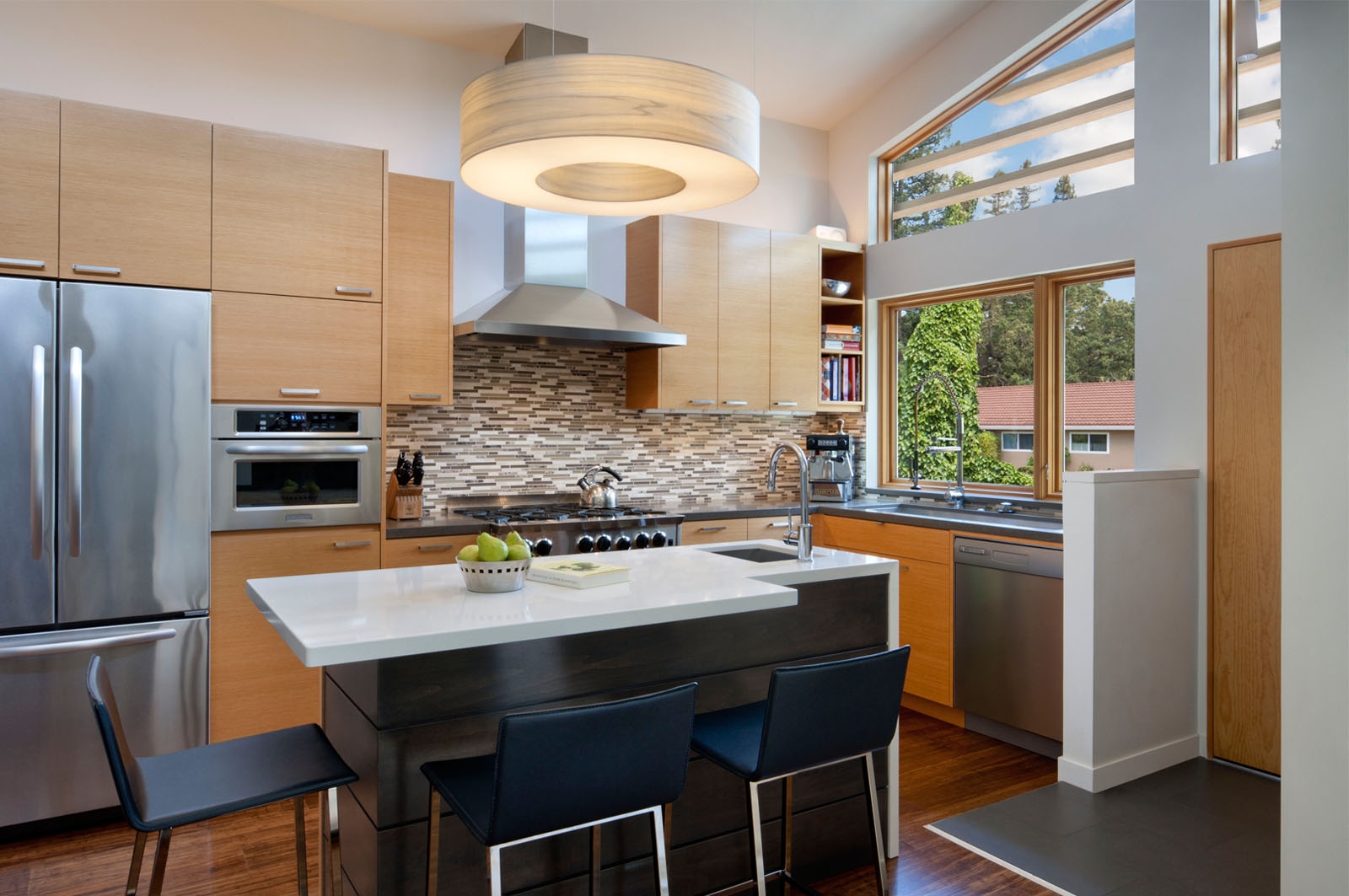 Kitchen island used as a breakfast table