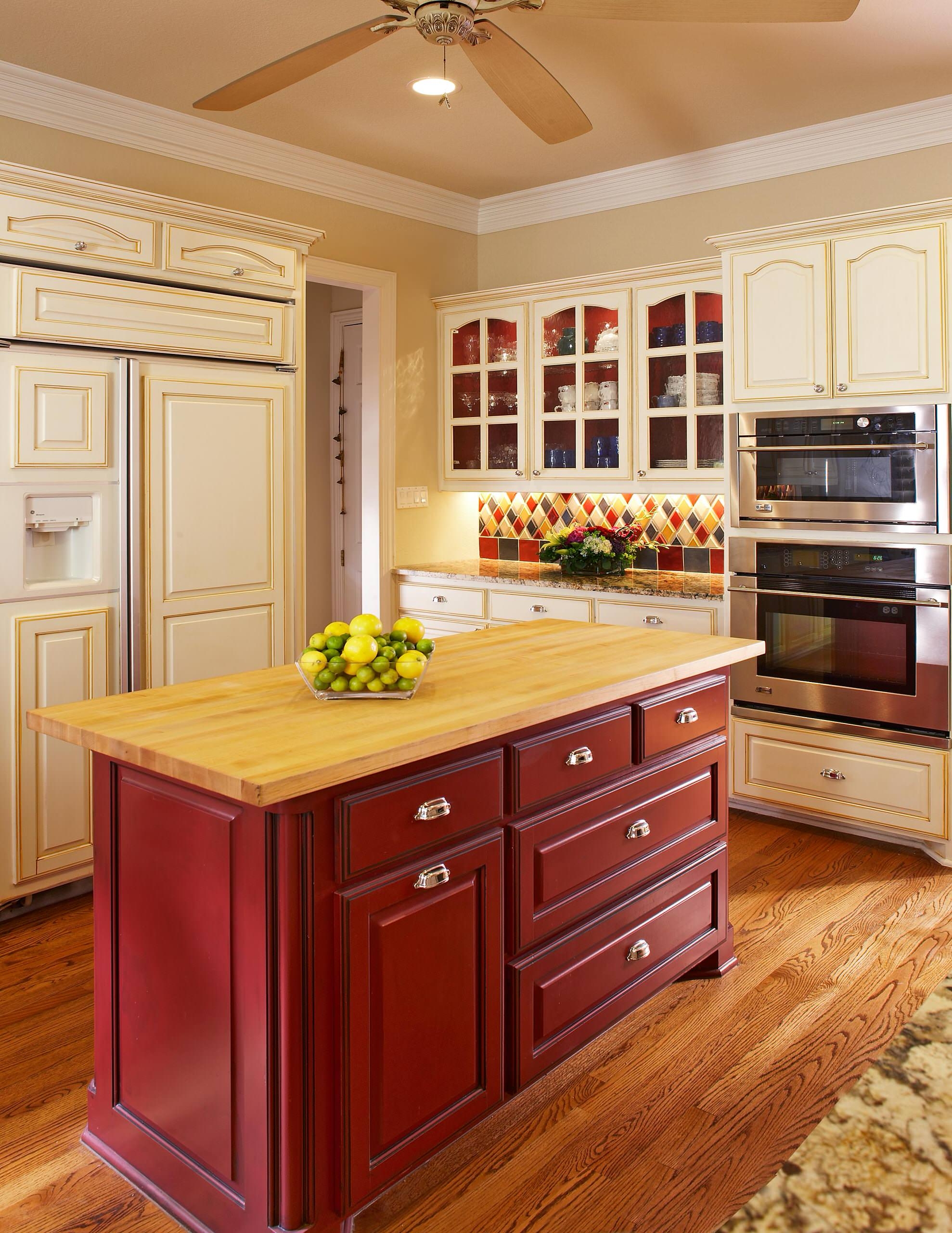 Kitchen island with different types of storage solutions