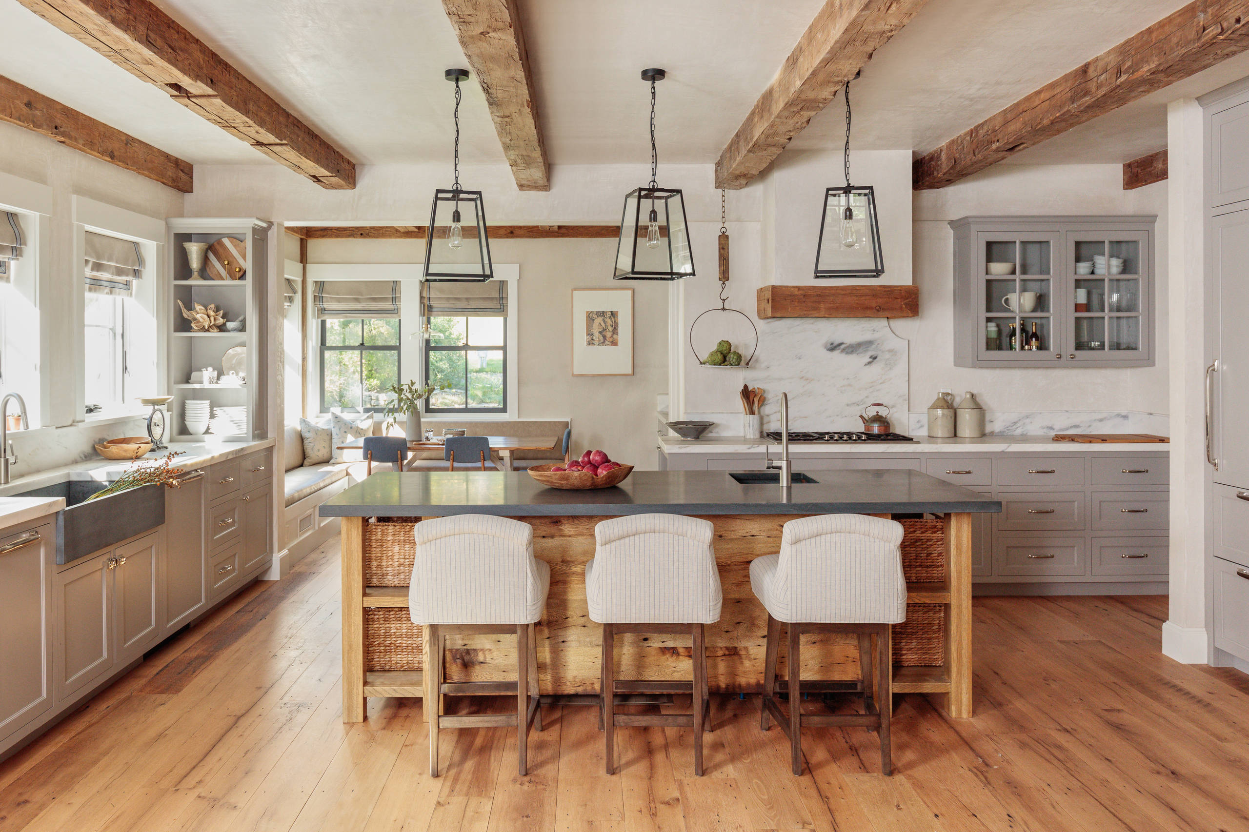Kitchen With Exposed Horizontal Ceiling Beams