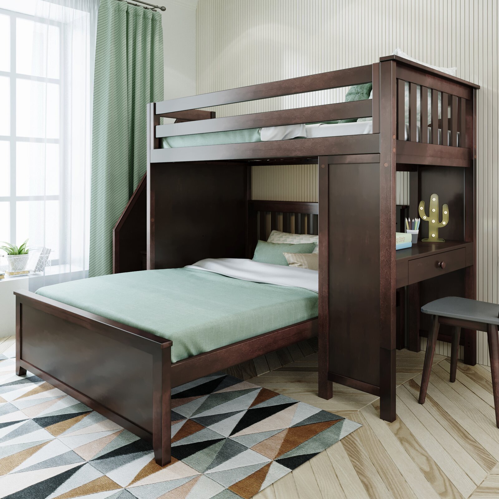 L Shaped Bunk Beds with Built in Desk