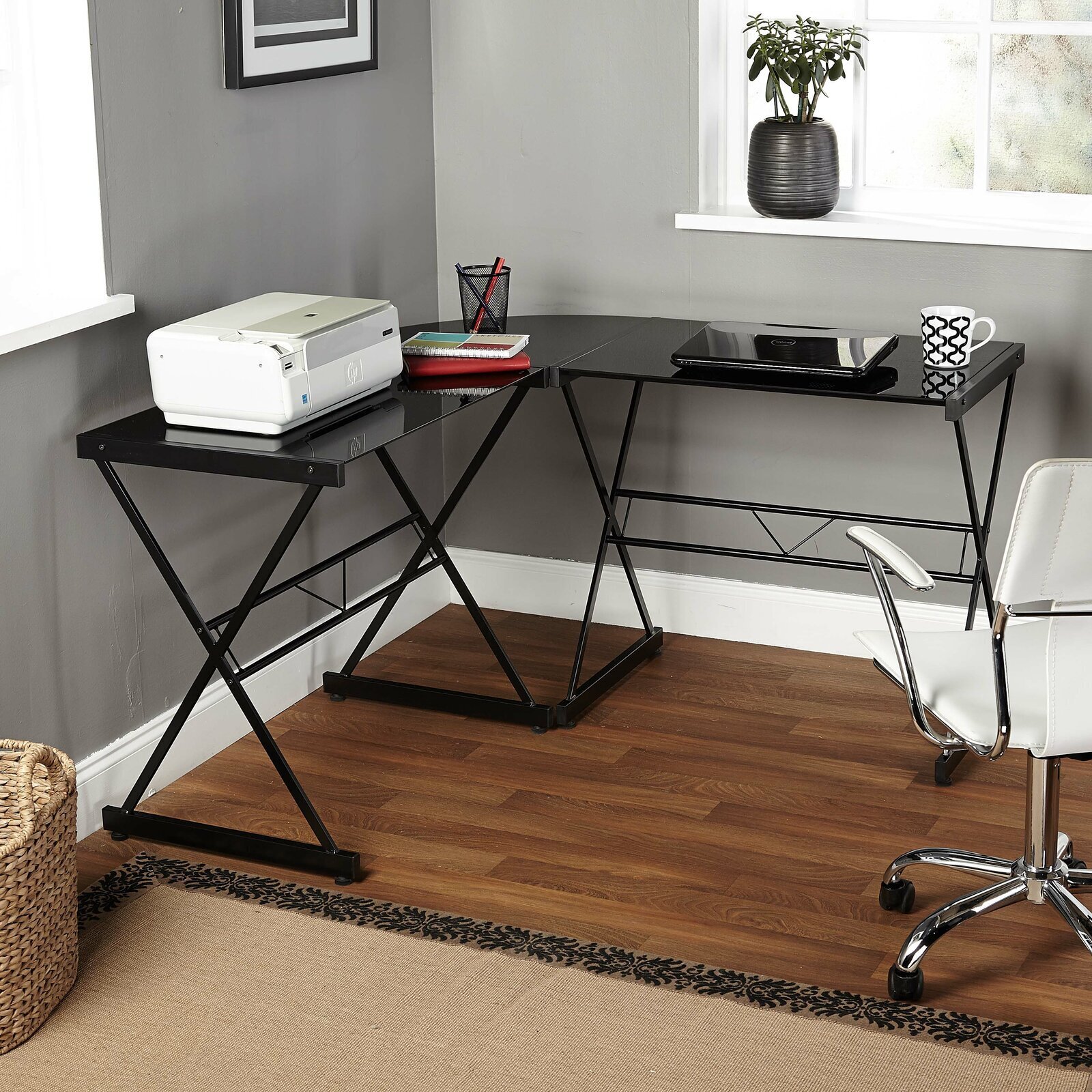 L Shaped Glass Desk 