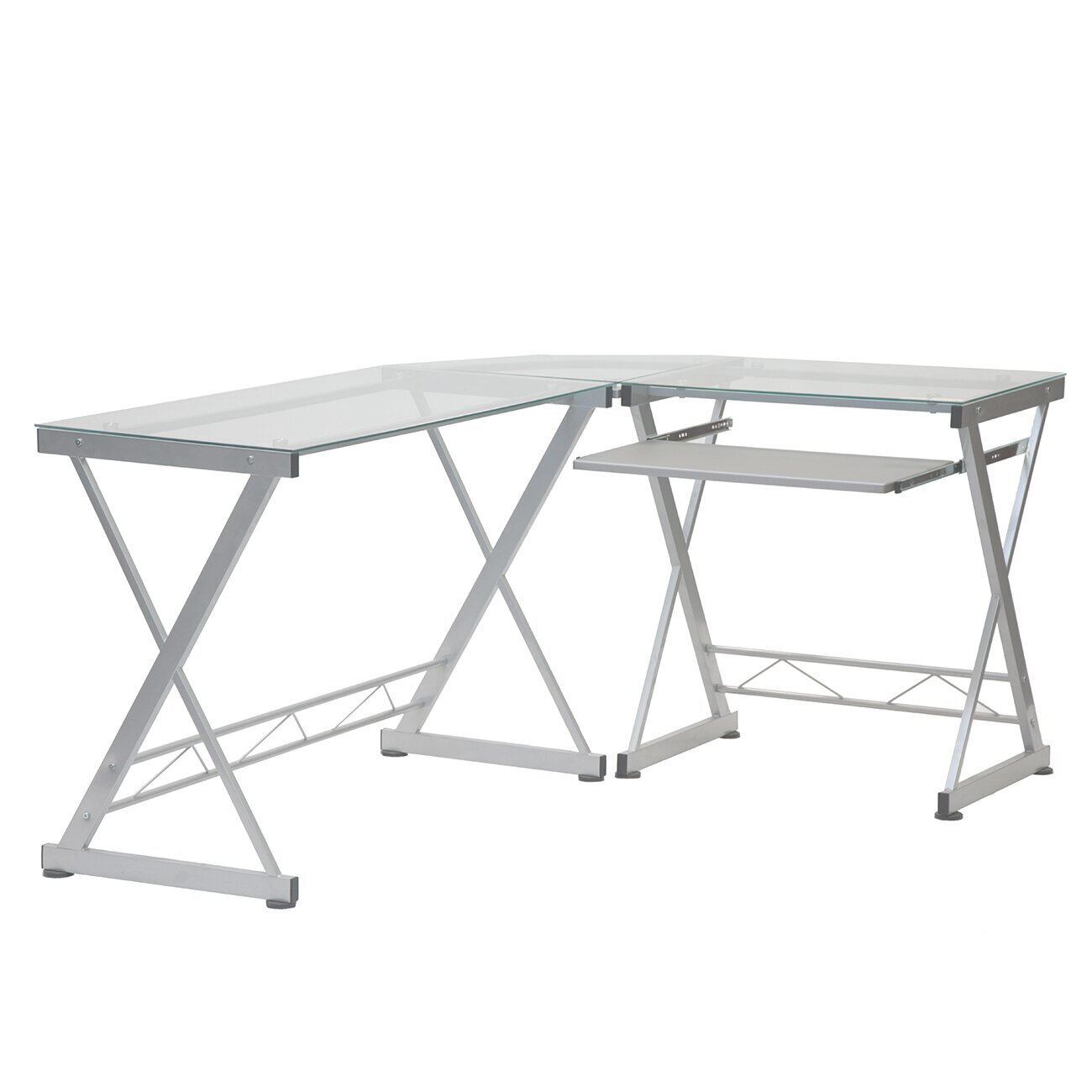 L Shaped Glass Work Desk 