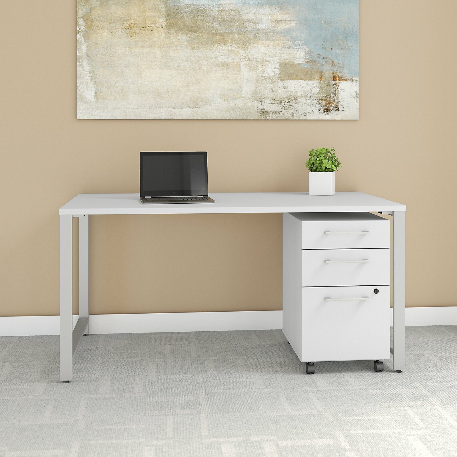 Laminated Desk With Cabinet 