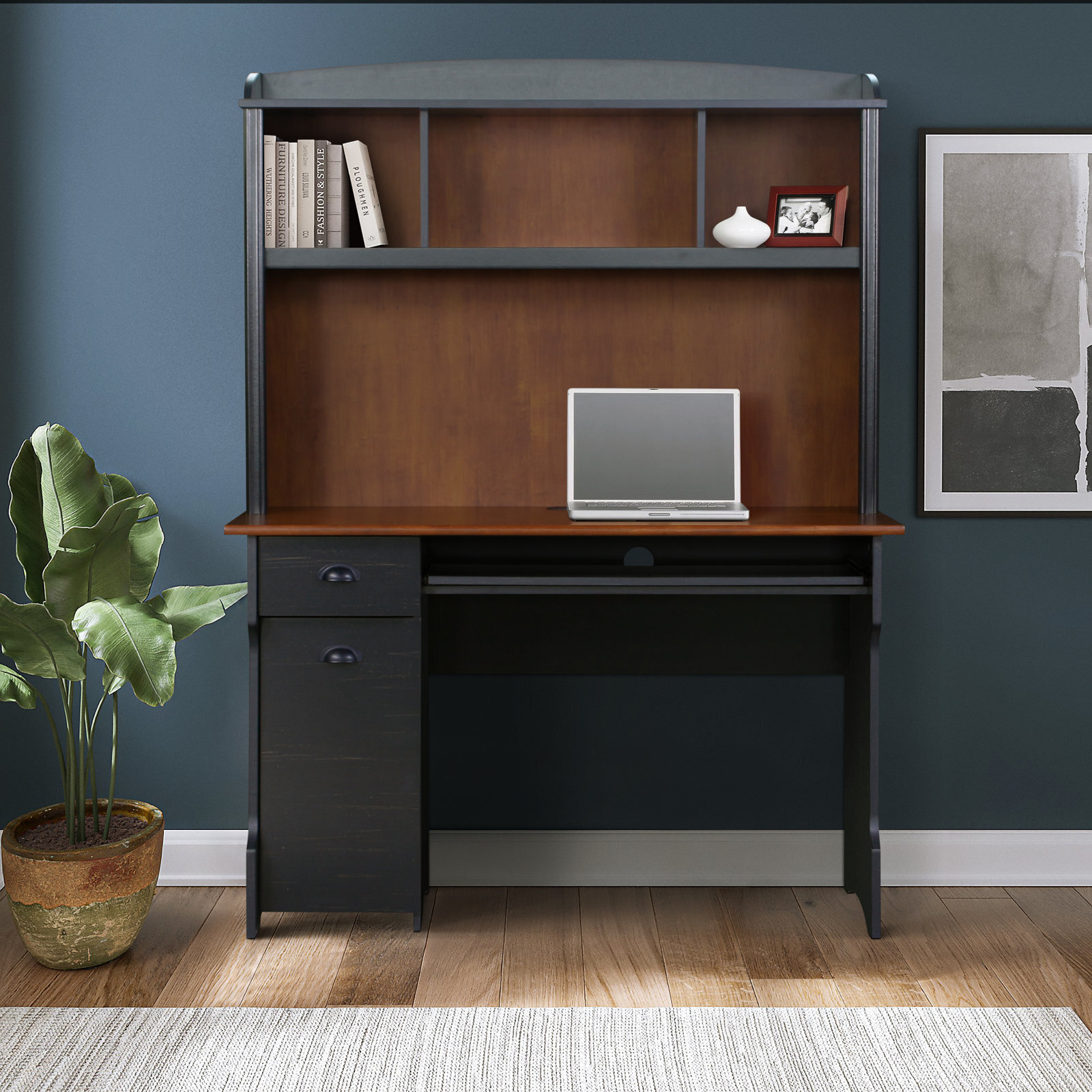 Large black desk with hutch