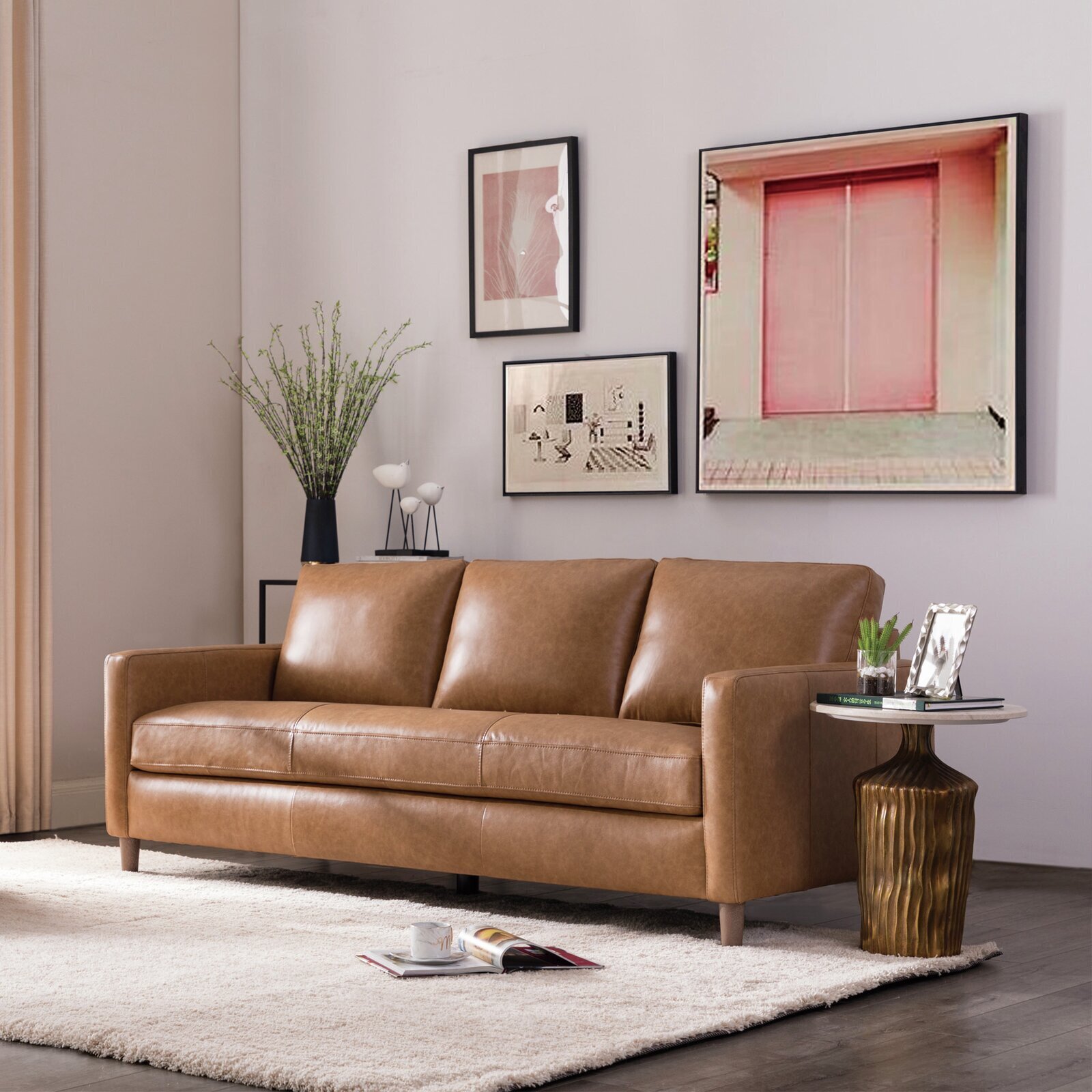 Large camel leather sofa