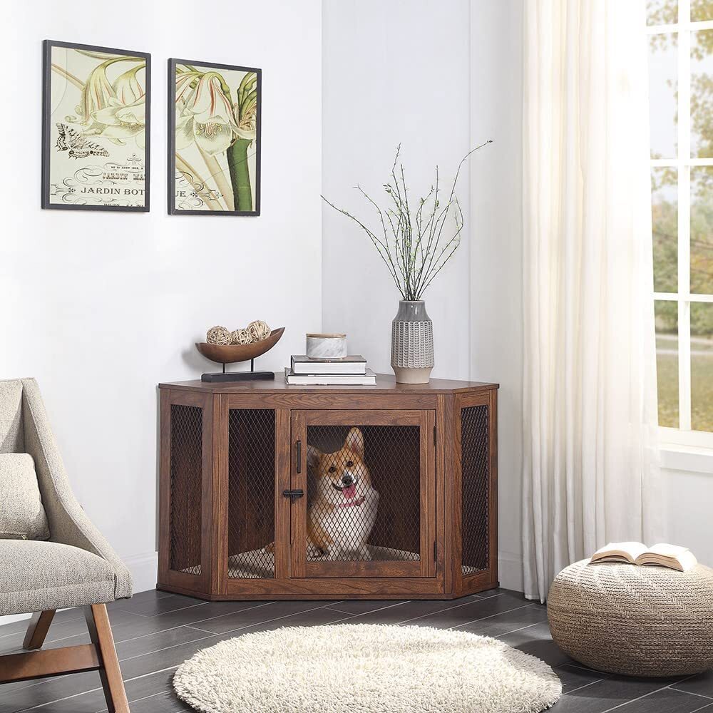 Large Dog Crate Nightstand With Cushion