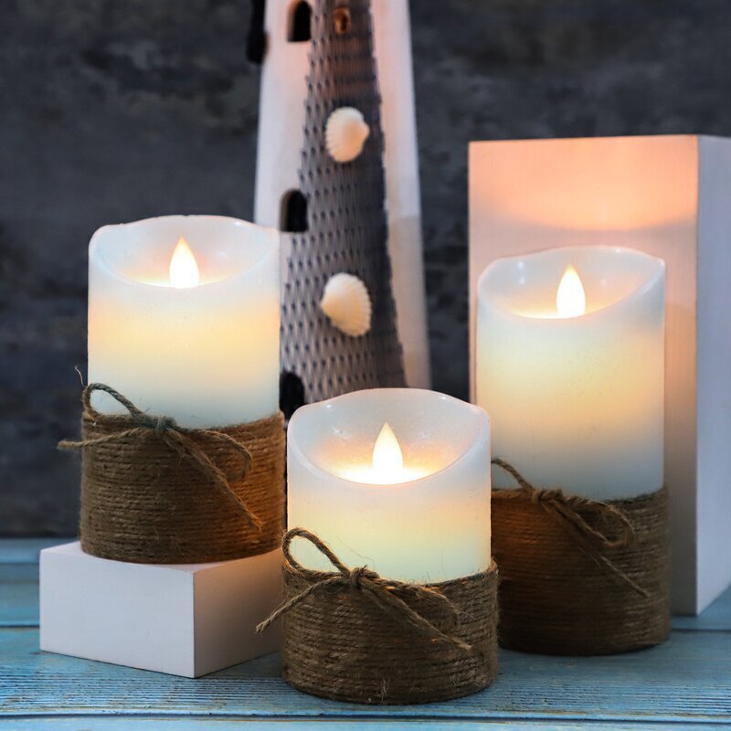 Large Flameless Candles With Hemp Rope 