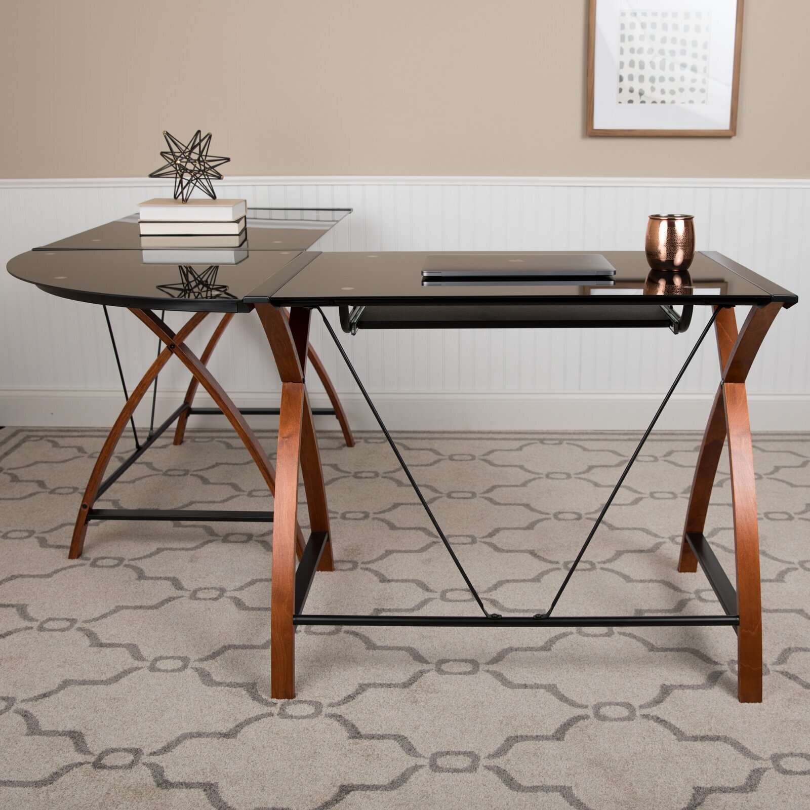Large L Shaped Glass Desk 
