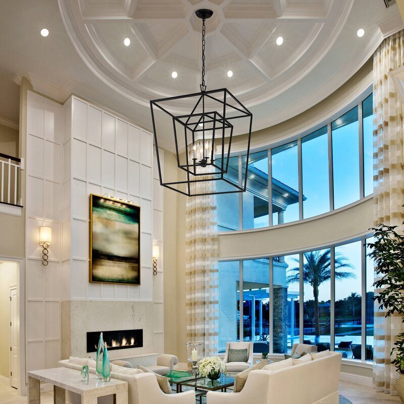 Large Open Cage Foyer Hanging Light Fixture