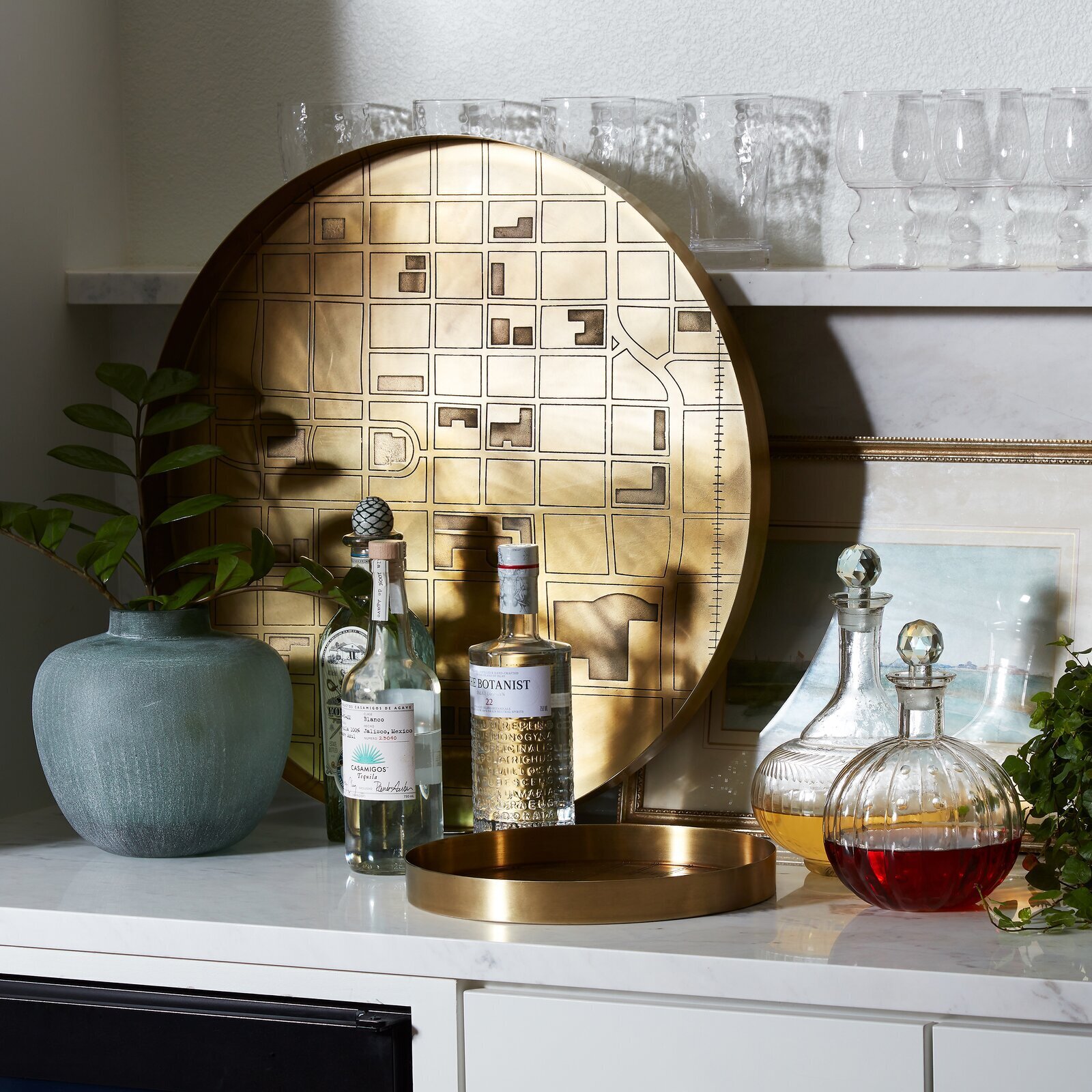 Large Round Metal Tray for Ottoman
