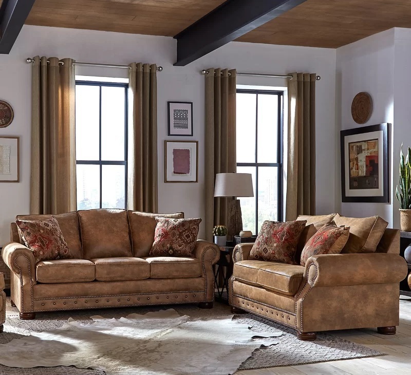 Leather Country Living Room Furniture Set