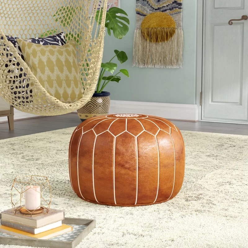 Leather Large Pouf Ottoman