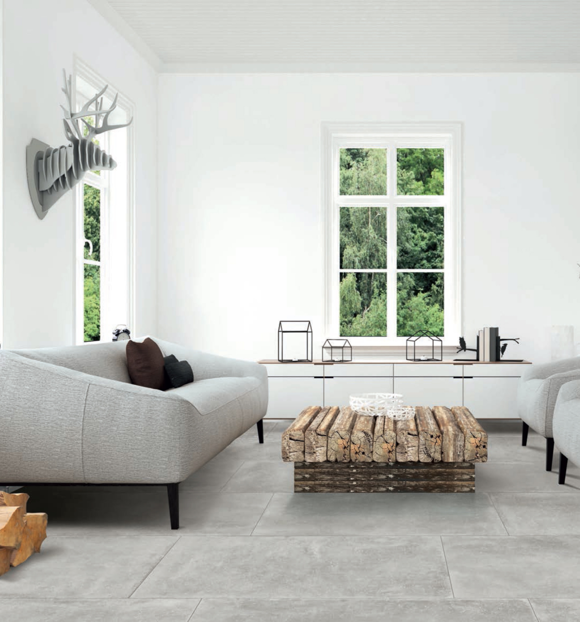 Light gray living room section