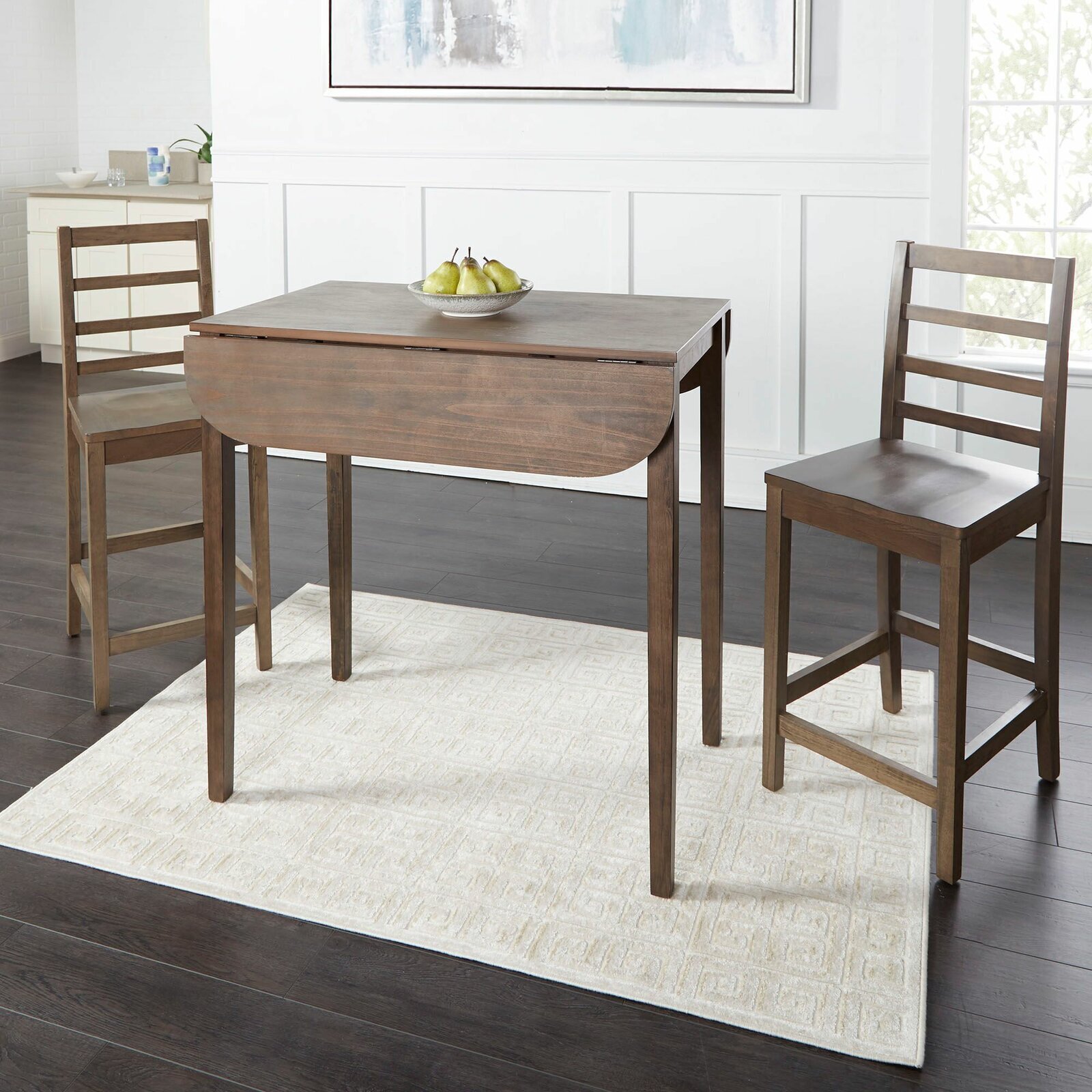 Light Gray Rectangular Drop Leaf Breakfast Bar
