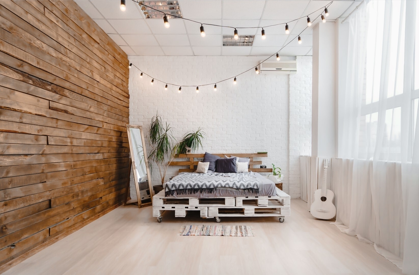 Light interior with bed