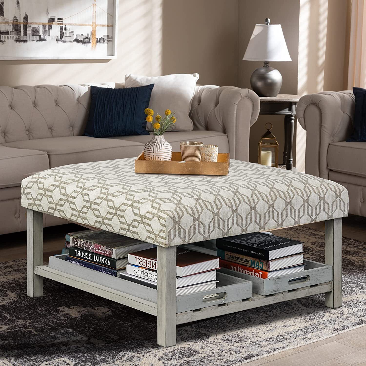 Light Toned Coastal Cushioned Coffee Table