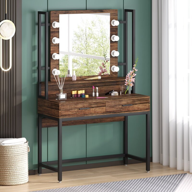 Light up Wood and Metal Mirror with Vanity