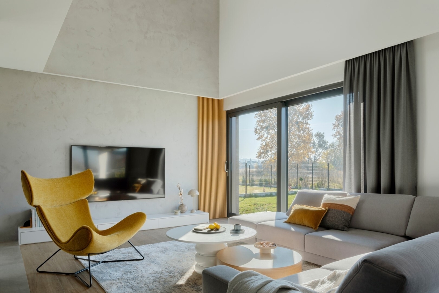 Living room interior with corner sofa