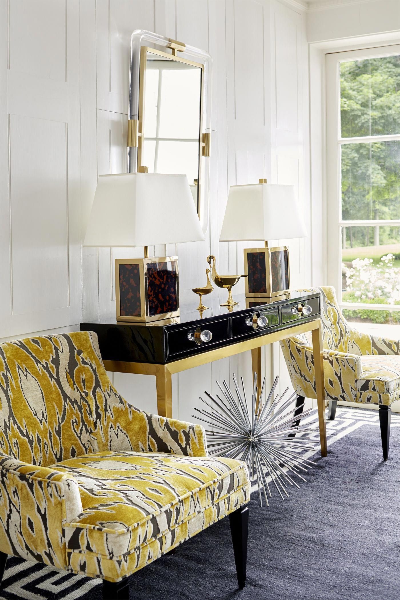 Living room section in a golden palette