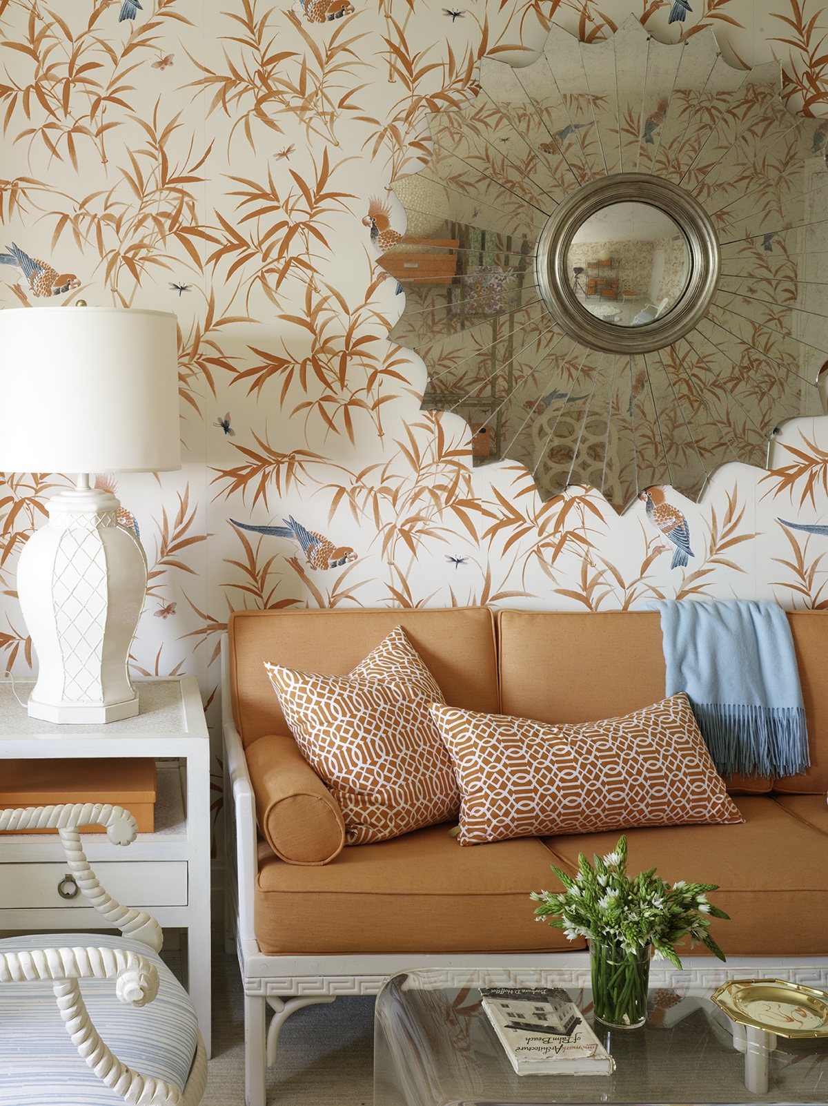 Living room section with wall paper
