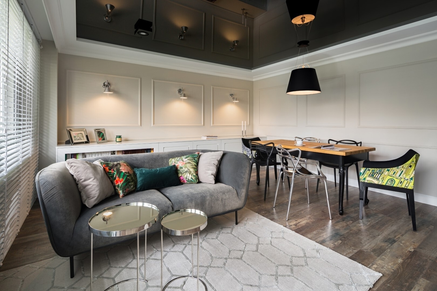 Living room with gray sofa