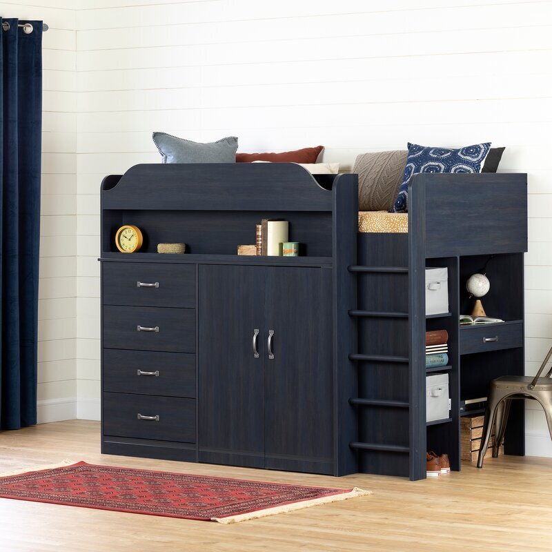 Loft Bed with Desk and Armoire and Bookshelves