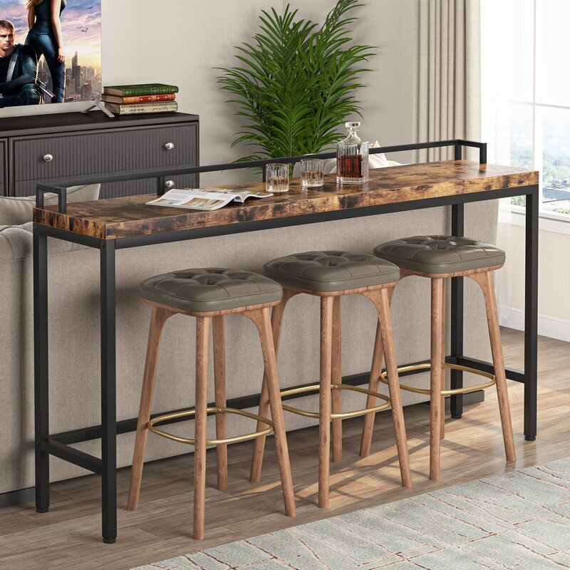 Long Metal and Wood Sofa Table