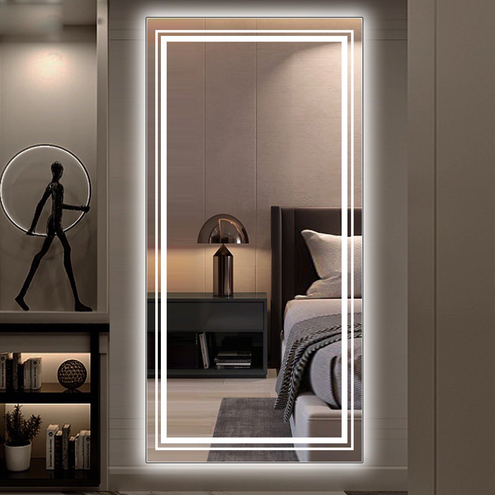 Long rectangular mirror with lights