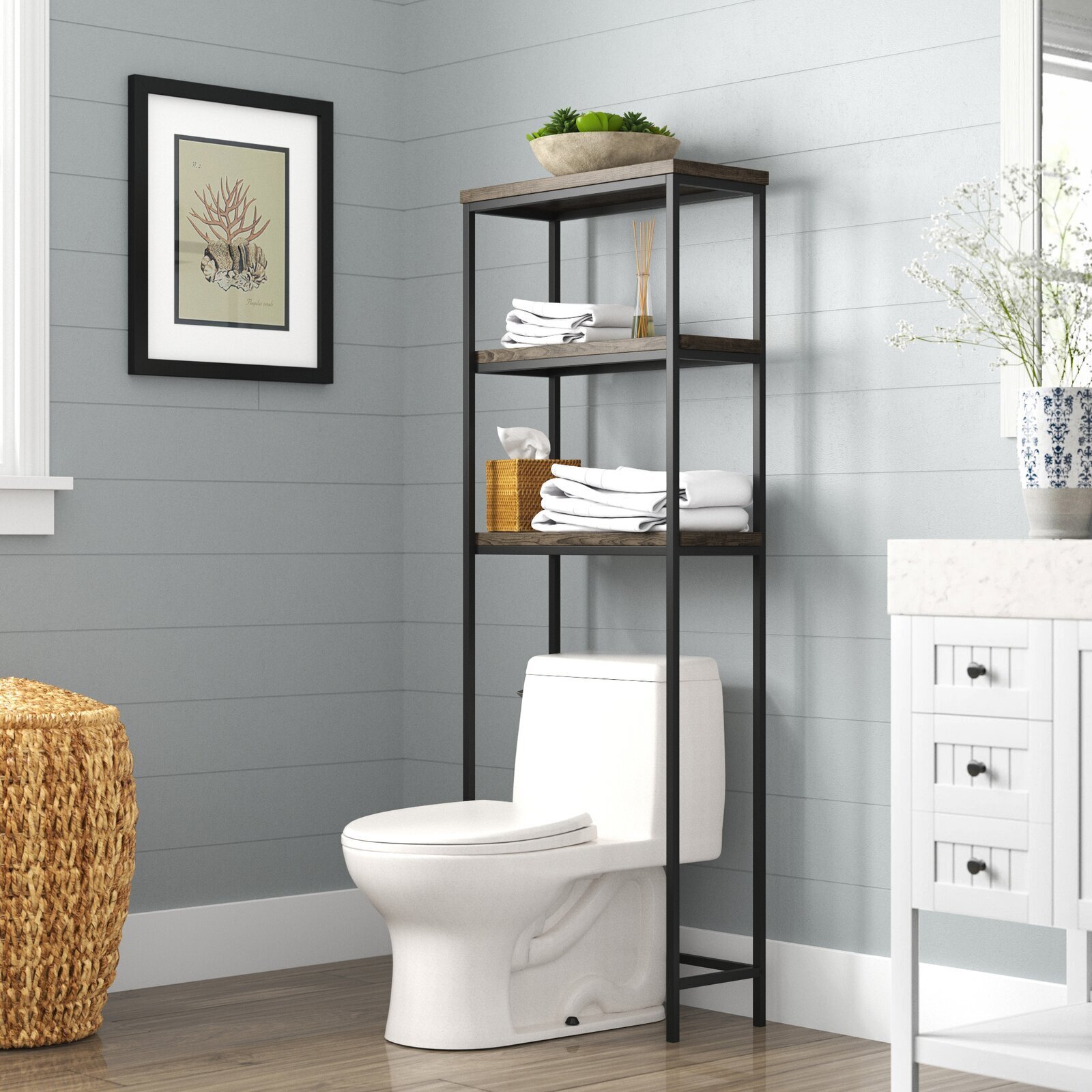 Manufactured Wood Black Over Toilet Storage