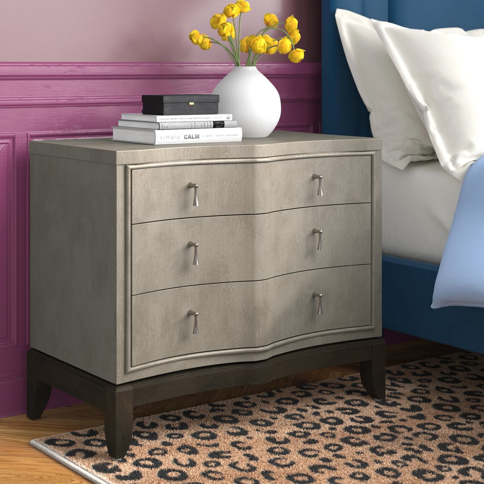Manufactured wood three drawer nightstand