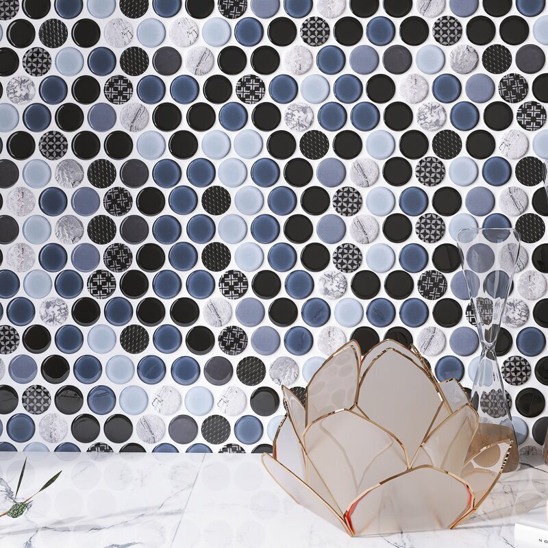 Marble and glass penny tile 