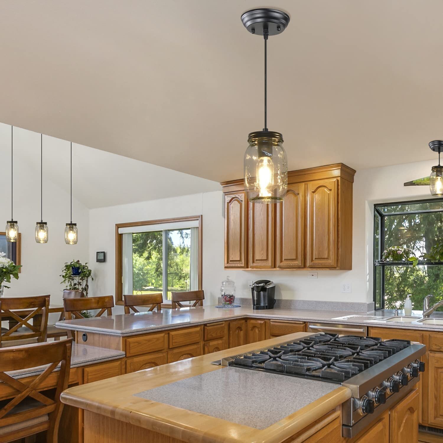 Mason Jar Style Large Glass Pendant Light