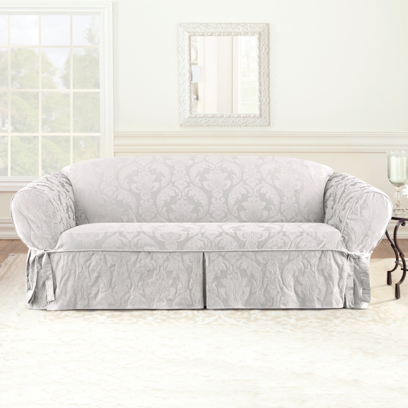 Matelasse Damask Box Cushion Sofa Slipcover