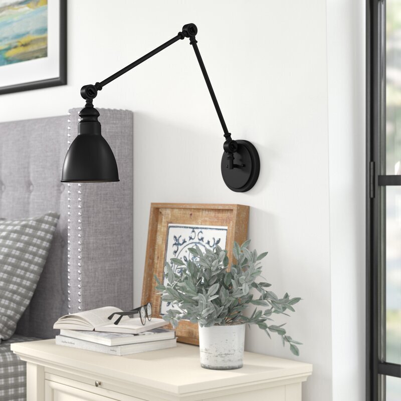 Matte Black Bedside Reading Light, Wall Mounted with Swing Arm