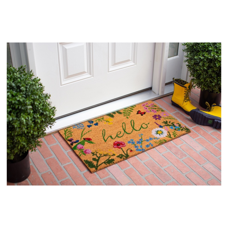 Mendelson Floral Hello 29 in. x 17 in. Non-Slip Outdoor Door Mat