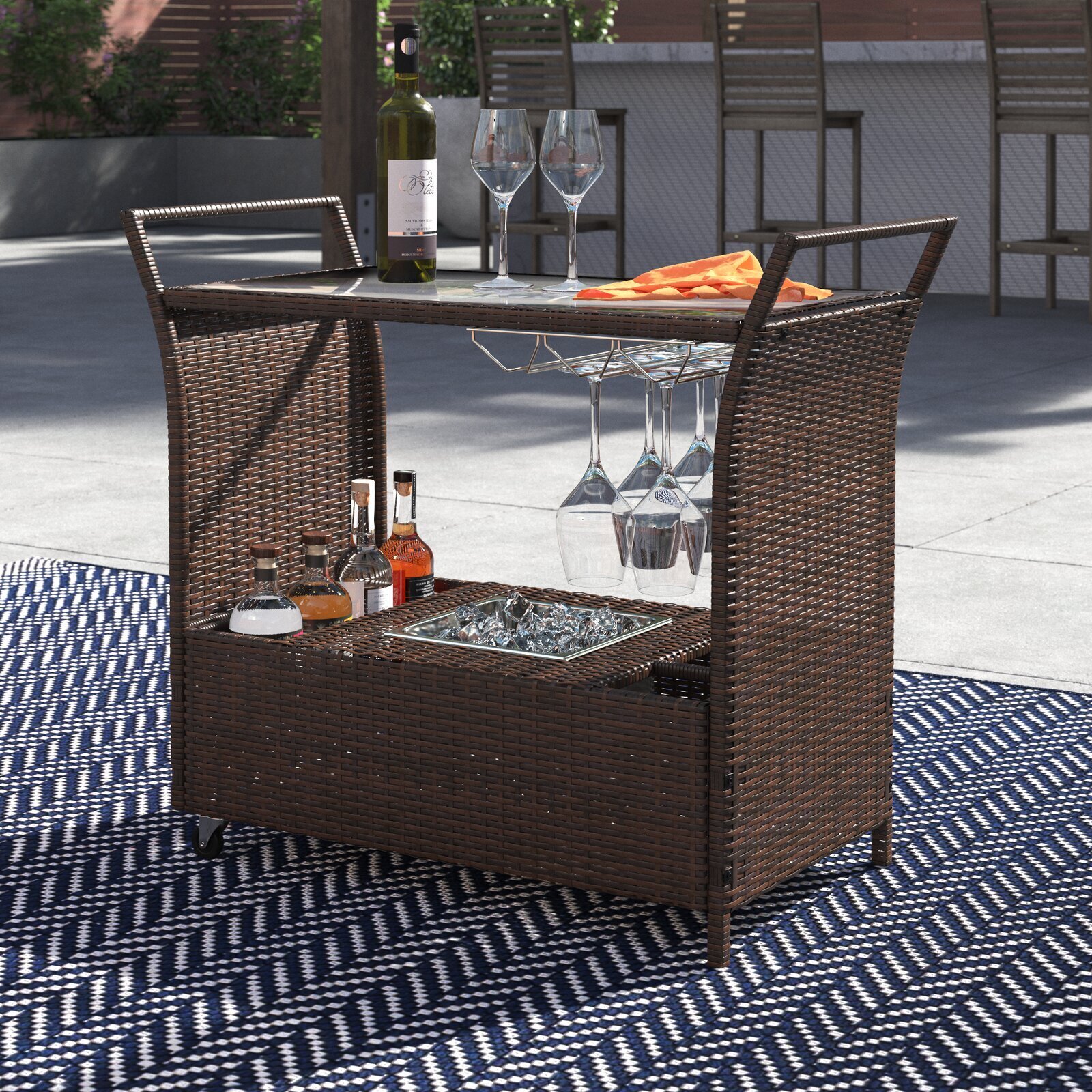 Metal and Rattan Outdoor Patio Bar