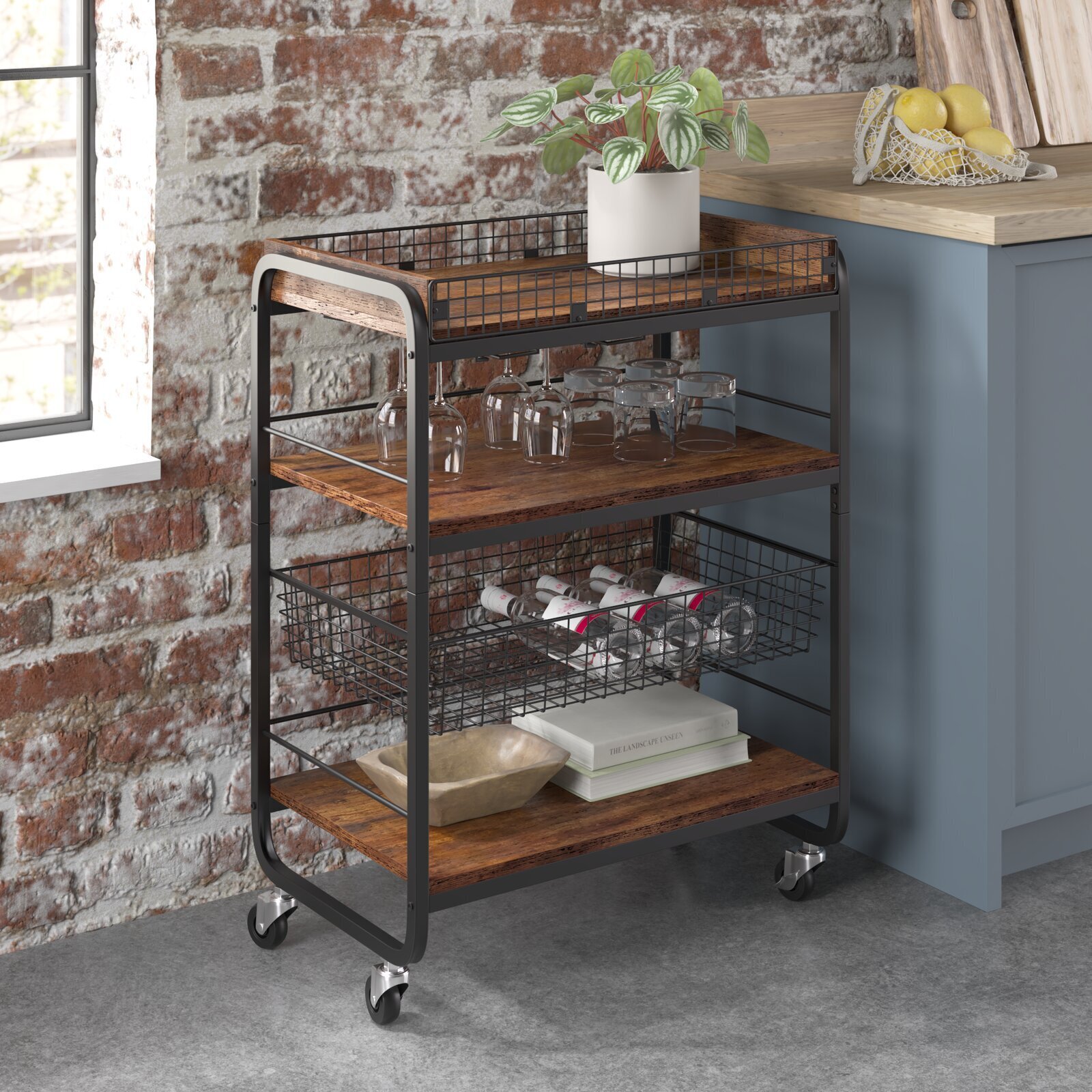 Metal Basket Restaurant Kitchen Island