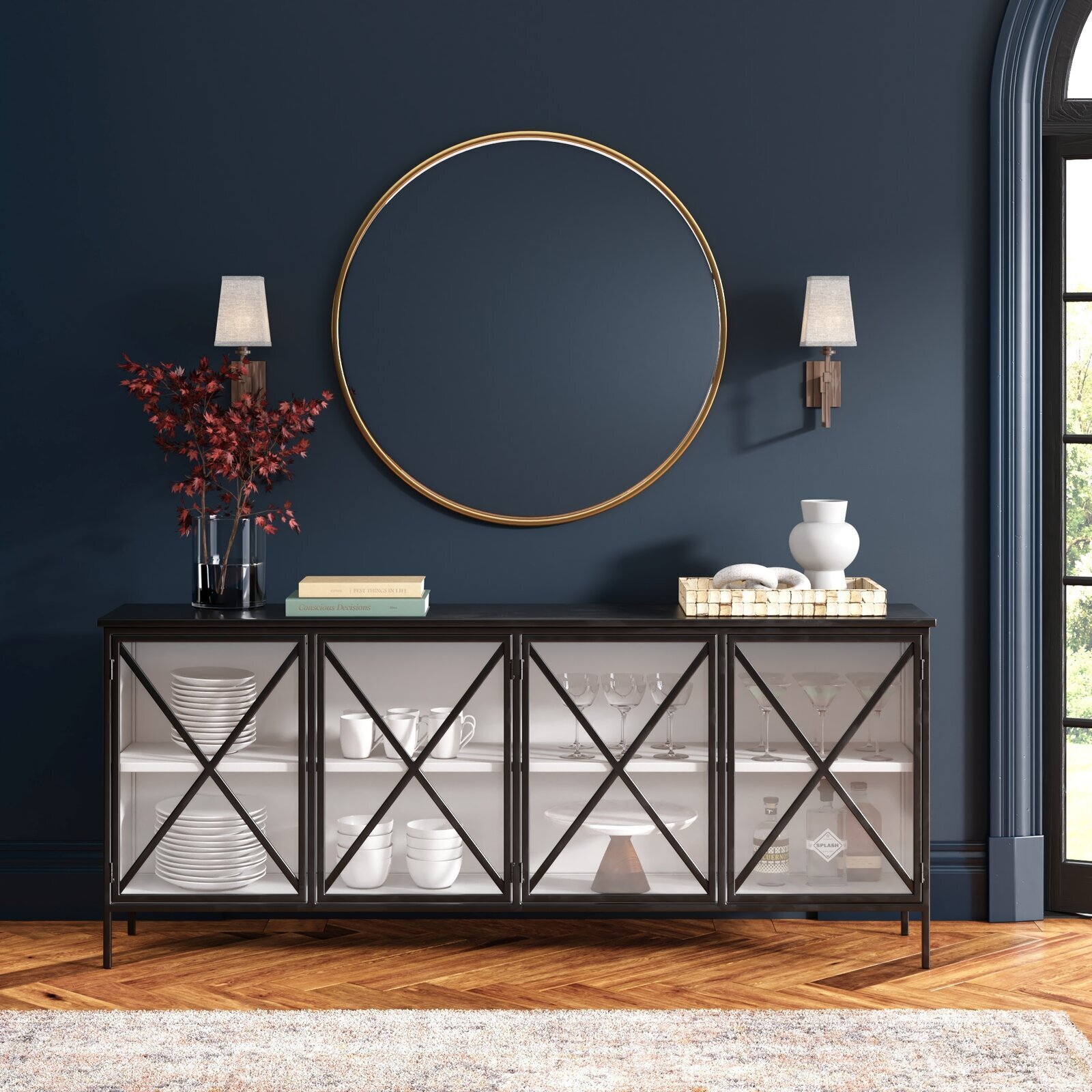 Metal Sideboard With Glass Doors