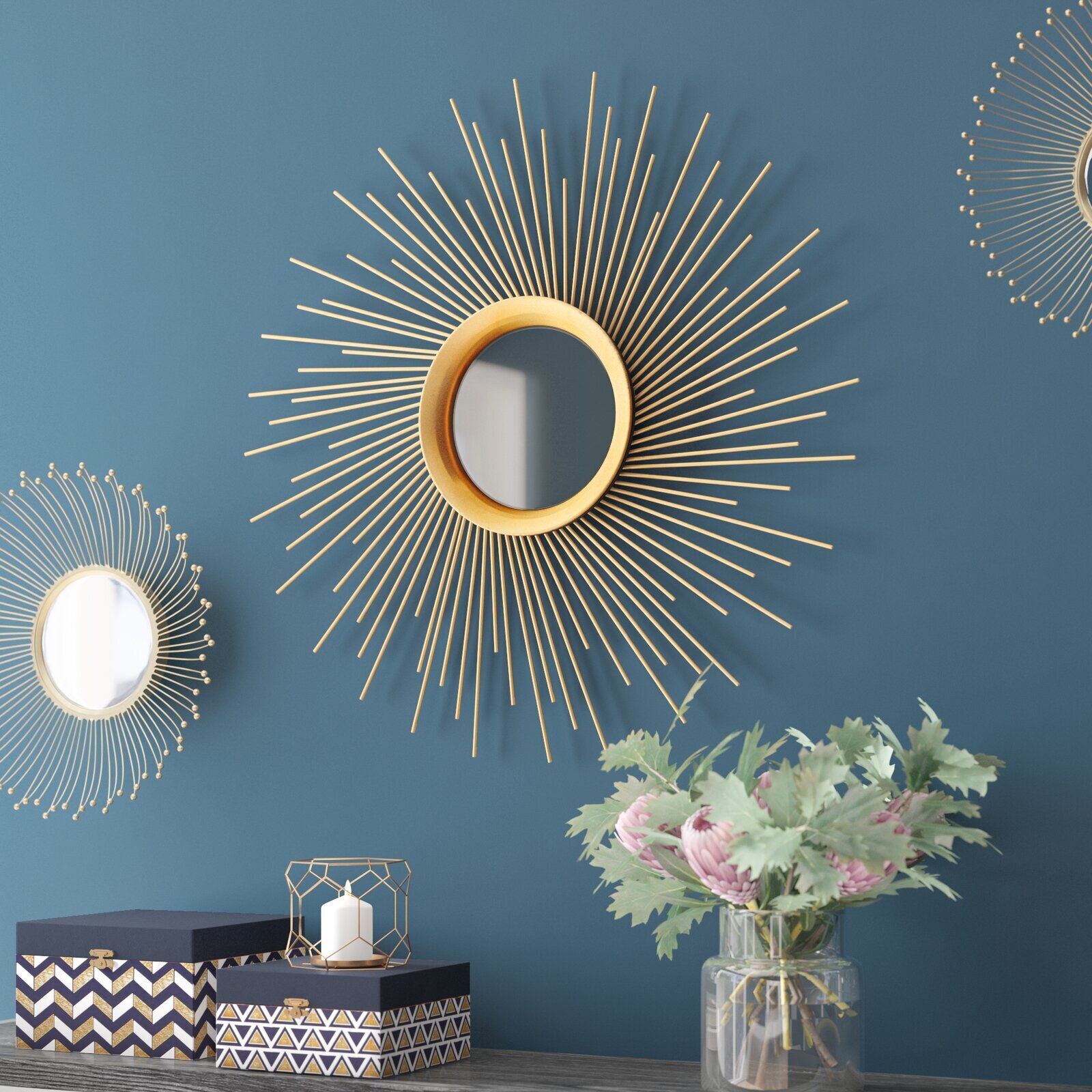 Mid century Bronze Gold Starburst Mirror