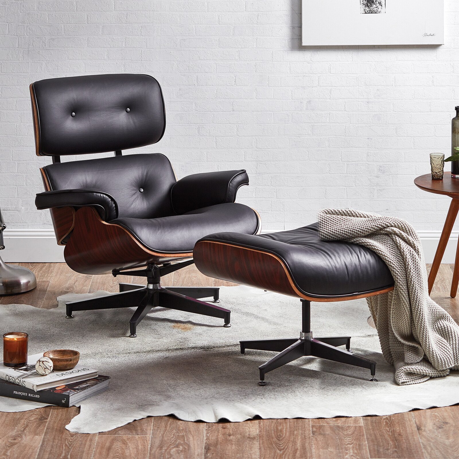 Mid Century Classic Swivel Leather Chair and Ottoman