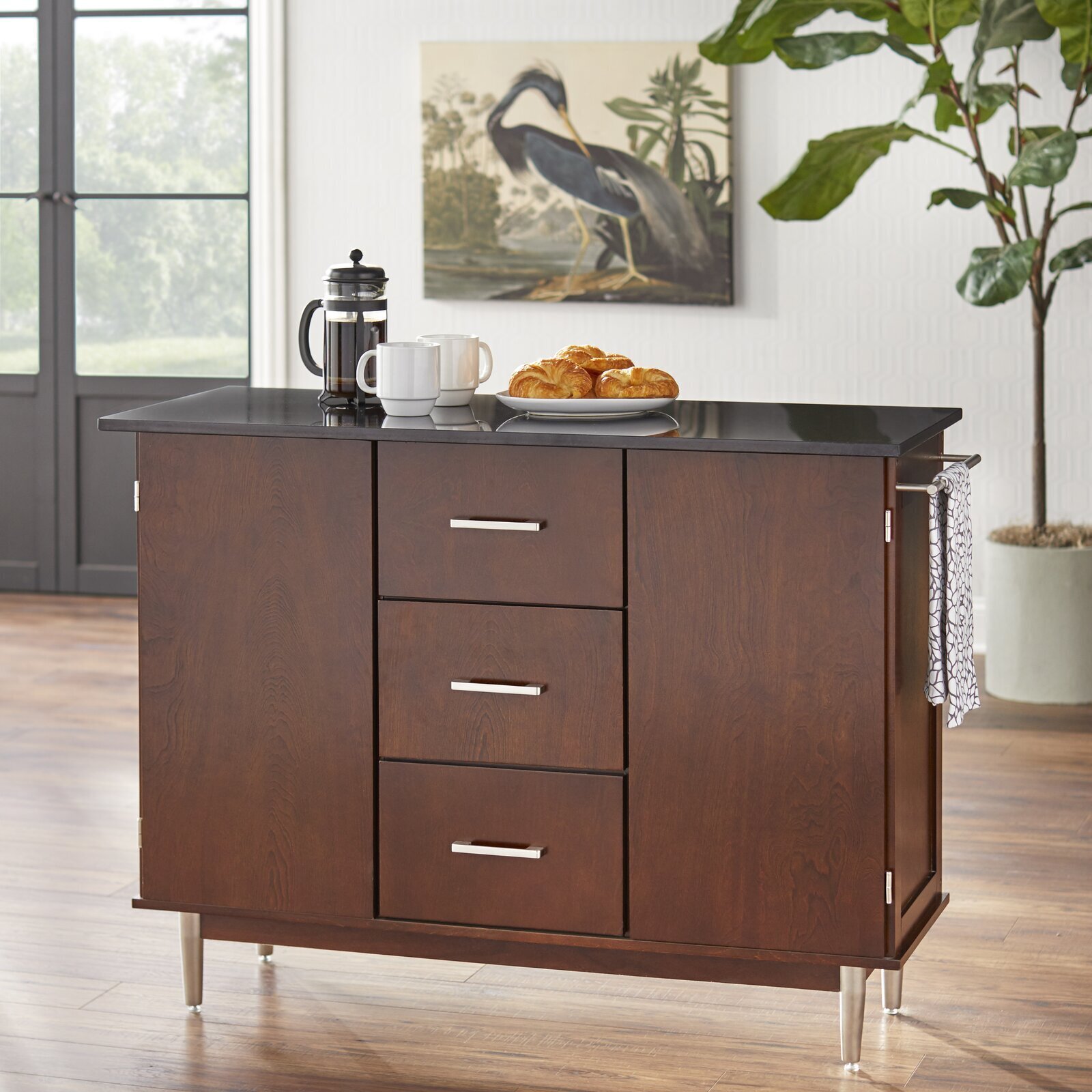 Mid Century Granite Top Kitchen Island
