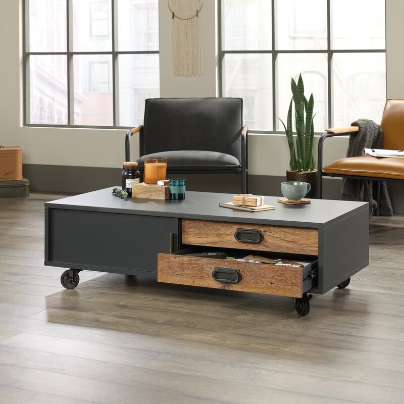 Mid century modern coffee table with casters