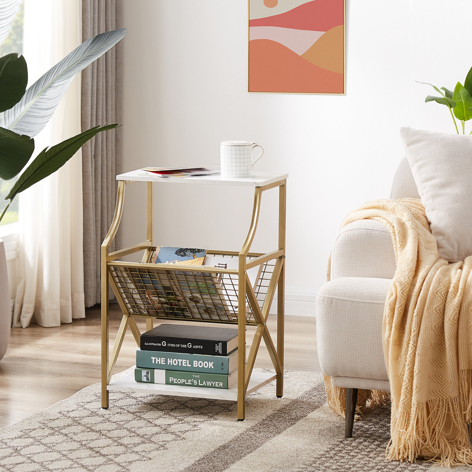 Mid Century Modern End Table With Magazine Storage