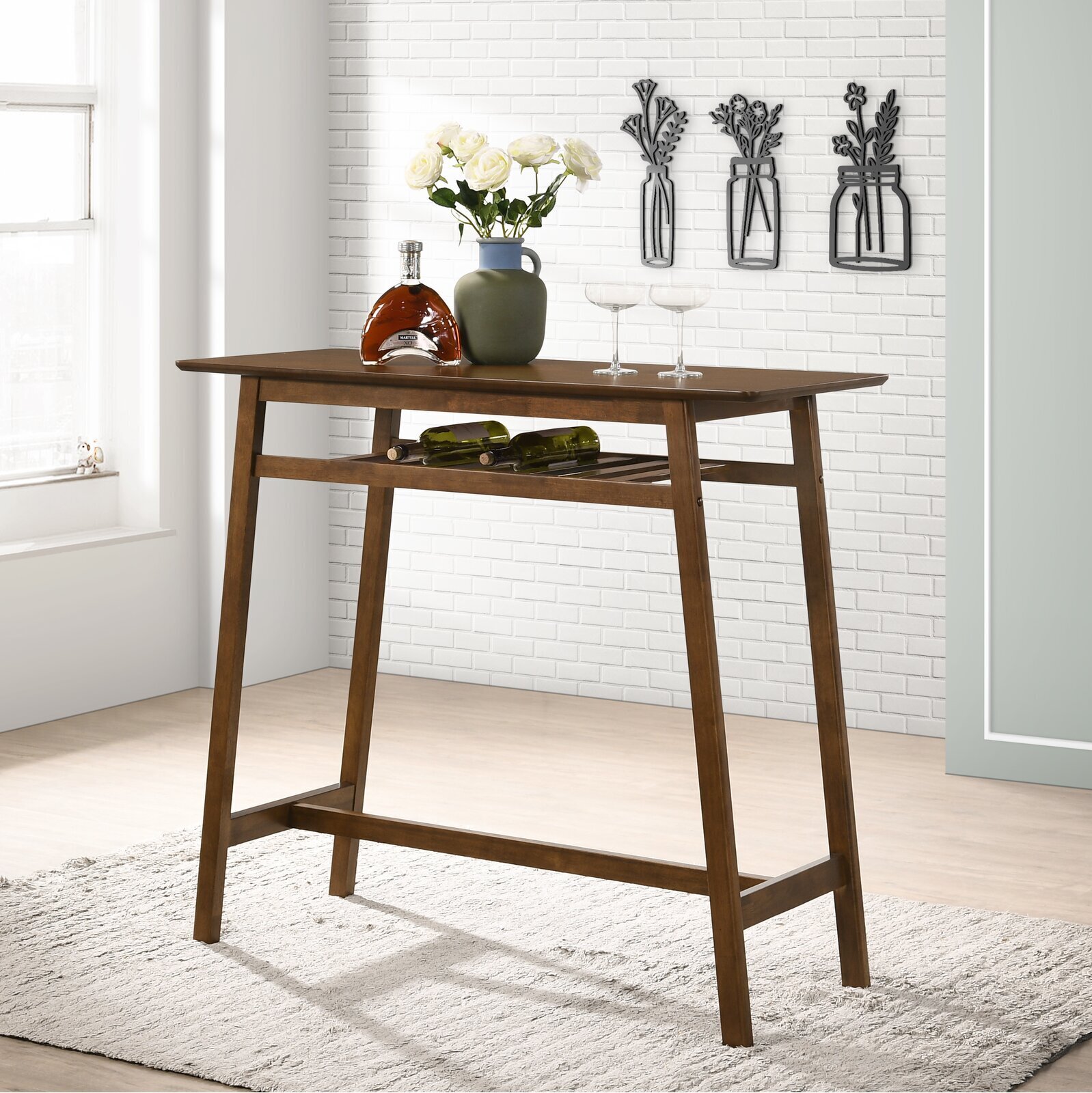 Mid century modern high top table with wine rack