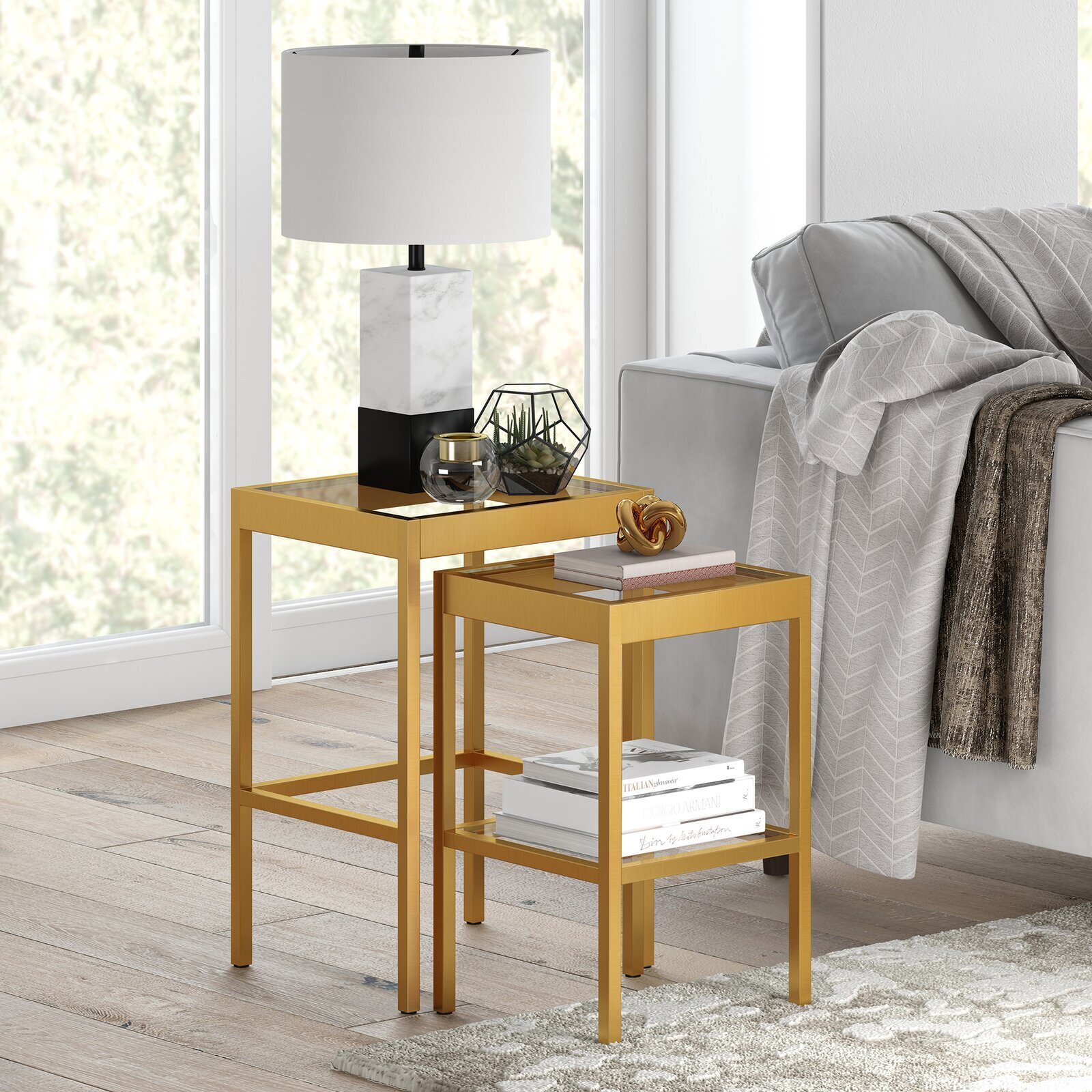 Minimalistic Gold Stacking Square Tables 